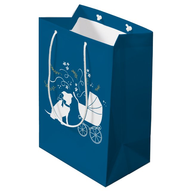 Pit Bull Baby Shower Pitbull Dog Blue Boy Medium Gift Bag (Back Angled)