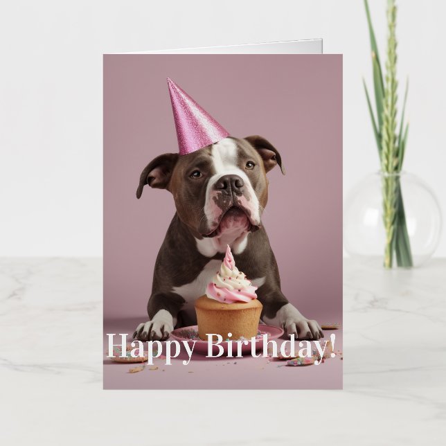 Pit Bull Birthday Celebration  Foil Greeting Card (Front)