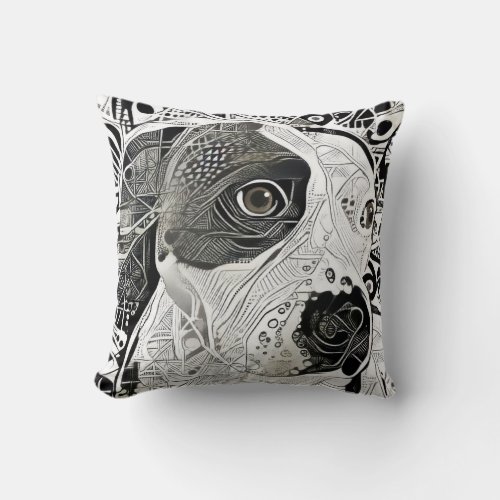 Pit Bull Black and White design pillow line drawin