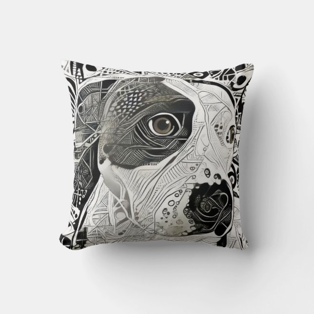 Pit Bull Black and White design pillow line drawin (Front)