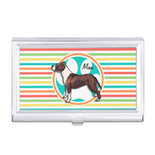 Pit Bull; Bright Rainbow Stripes Business Card Case