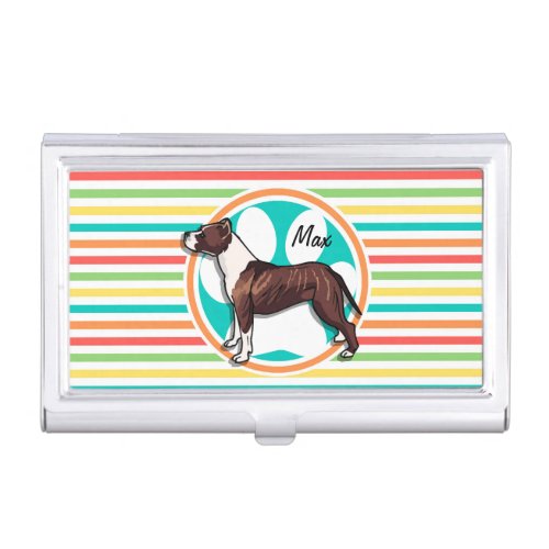 Pit Bull Bright Rainbow Stripes Business Card Case