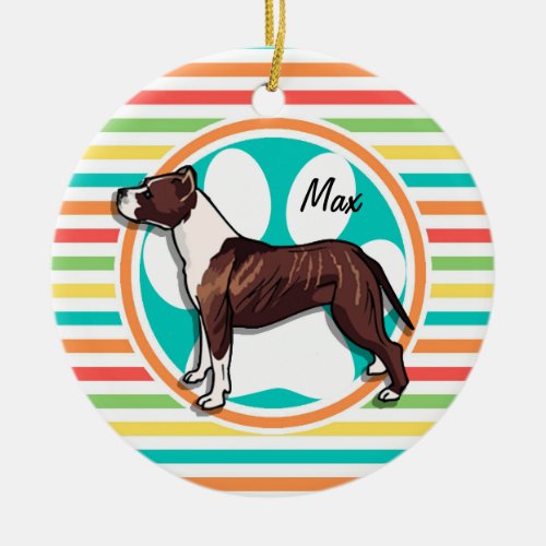 Pit Bull Bright Rainbow Stripes Ceramic Ornament