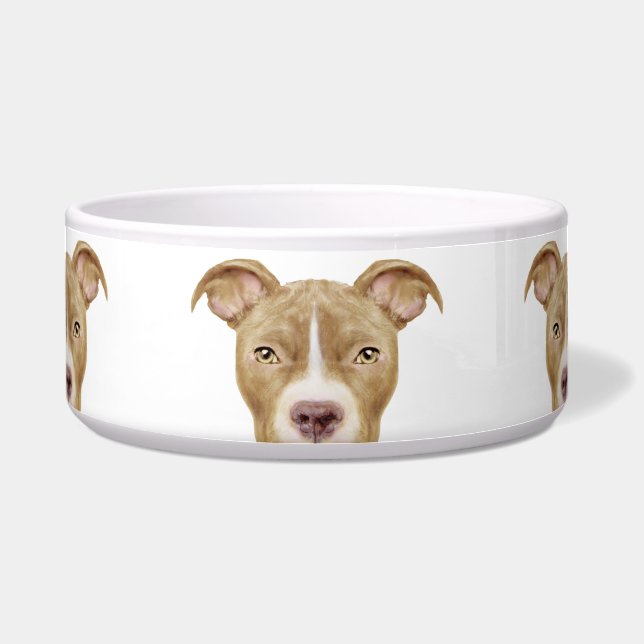 Pit bull brown ceramic dog feeding bowl (Front)