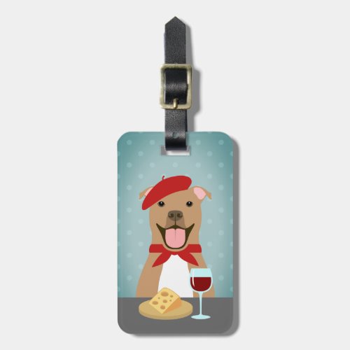 Pit Bull Brown Drinking Wine and Eating Cheese Luggage Tag