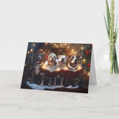 Pit Bull Christmas Carolers Fun Holiday Card