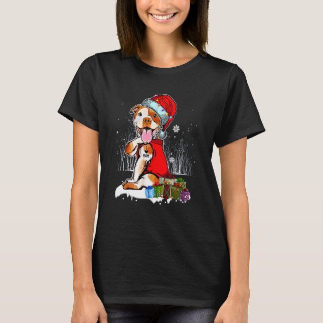 Pit Bull Christmas I Love Mom Tattoo Xmas Pajama T-Shirt (Front)