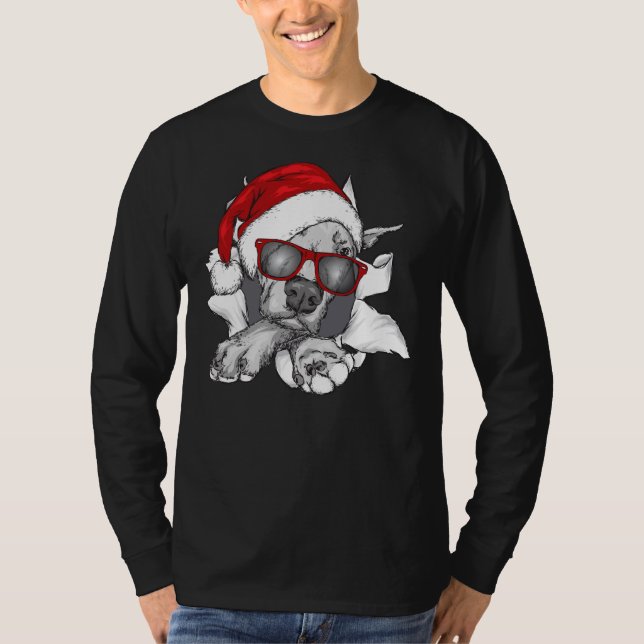 Pit Bull Christmas Merry Pitmas T-Shirt (Front)