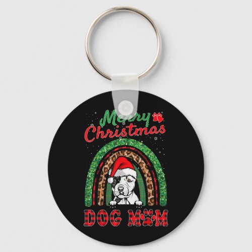 Pit Bull Christmas Santa Hat Dog Mom Boho Rainbow  Keychain