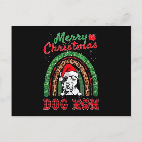 Pit Bull Christmas Santa Hat Dog Mom Boho Rainbow  Postcard