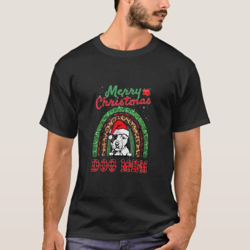 Pit Bull Christmas Santa Hat Dog Mom Boho Rainbow  T_Shirt