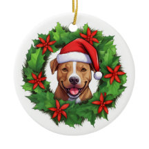 Pit Bull Christmas Wreath Ornament