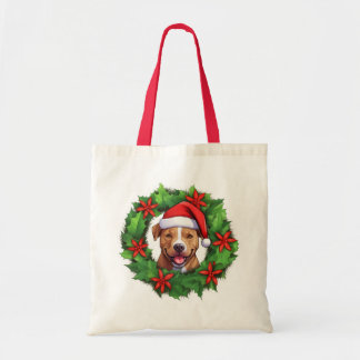 Pit Bull Christmas Wreath Tote Bag
