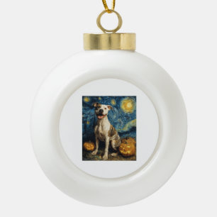 Pit Bull Cute Dog Halloween Jack O Lantern Pumpkin Ceramic Ball Christmas Ornament