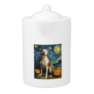 Pit Bull Cute Dog Halloween Jack O Lantern Pumpkin Teapot