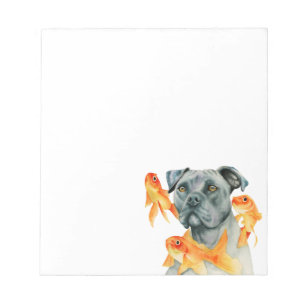 Pit Bull Dog and Goldfishes Watercolor Notepad