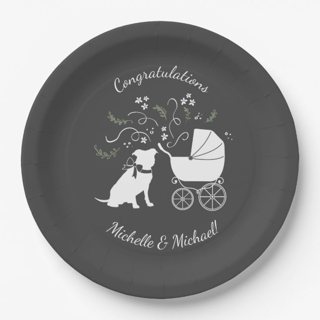 Pit Bull Dog Baby Pitbull Shower Gender Neutral Paper Plates (Front)