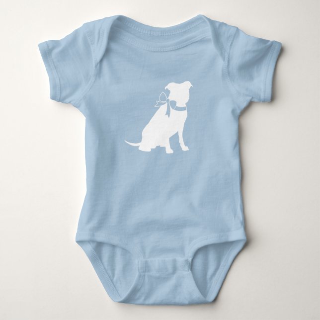 Pit Bull Dog Baby Shower Blue Boy Pitbull Baby Bodysuit (Front)