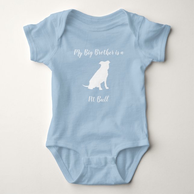 Pit Bull Dog Baby Shower Blue Boy Pitbull Baby Bodysuit (Front)