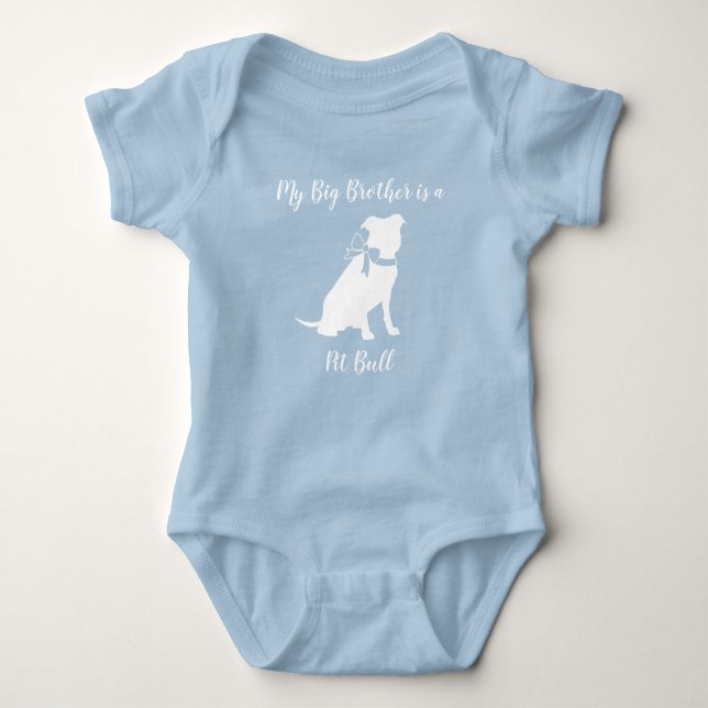 Pit Bull Dog Baby Shower Blue Boy Pitbull Baby Bodysuit (Front)