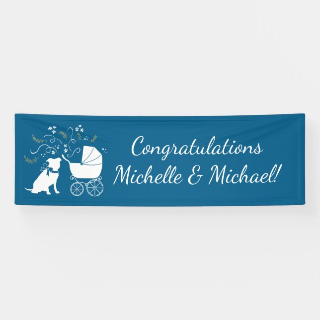 Pit Bull Dog Baby Shower Blue Boy Pitbull Banner (Horizontal)