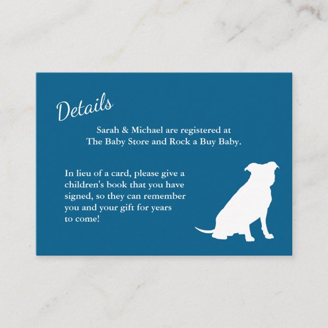 Pit Bull Dog Baby Shower Blue Boy Pitbull Enclosure Card (Front)