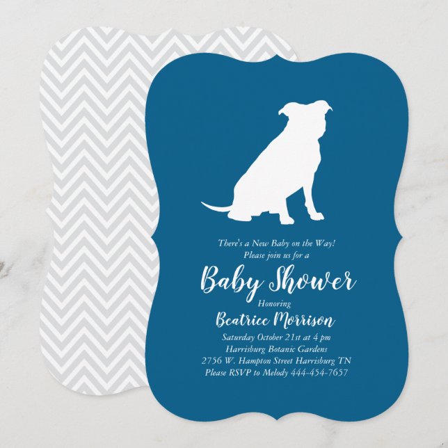 Pit Bull Dog Baby Shower Blue Boy Pitbull Invitation (Front/Back)