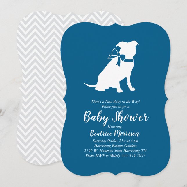 Pit Bull Dog Baby Shower Blue Boy Pitbull Invitation (Front/Back)