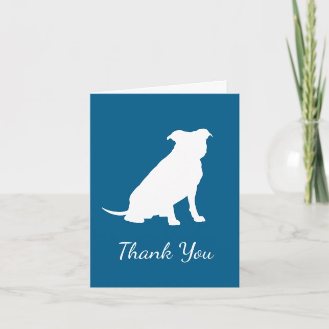 Pit Bull Dog Baby Shower Blue Boy Pitbull Thank You Card (Front)