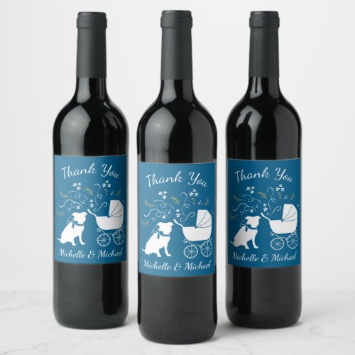 Pit Bull Dog Baby Shower Blue Boy Pitbull Wine Label