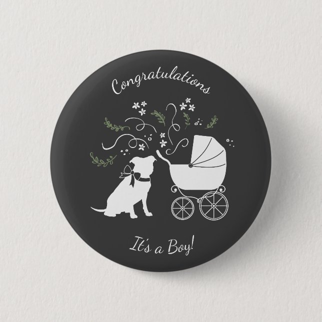 Pit Bull Dog Baby Shower Gender Neutral Button (Front)