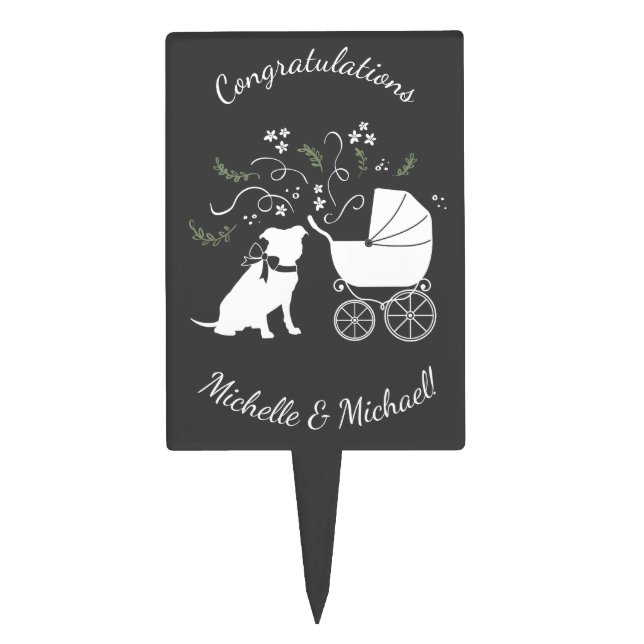 Pit Bull Dog Baby Shower Gender Neutral Pitbull Cake Topper (Front)