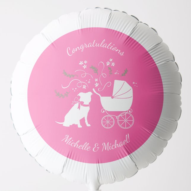 Pit Bull Dog Baby Shower Pink Girl Pitbull Balloon (Front)