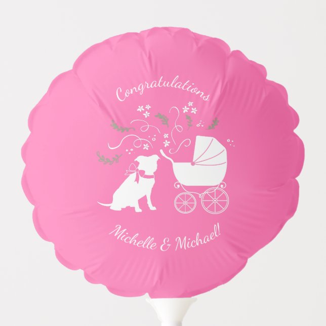 Pit Bull Dog Baby Shower Pink Girl Pitbull Balloon (Front)
