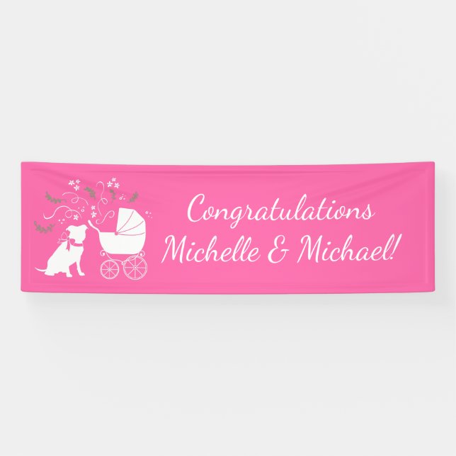 Pit Bull Dog Baby Shower Pink Girl Pitbull Banner (Horizontal)