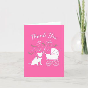 Pit Bull Dog Baby Shower Pink Girl Pitbull Letterpress Thank You Card