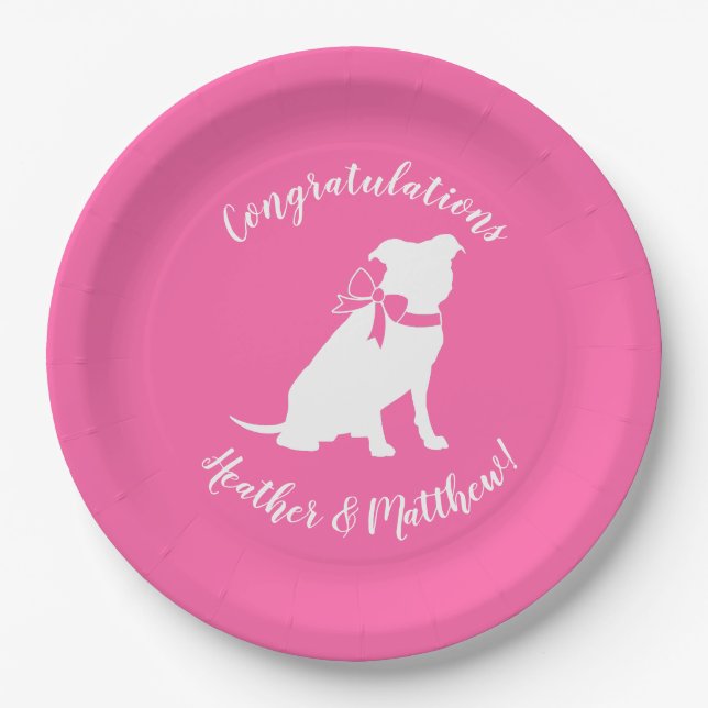 Pit Bull Dog Baby Shower Pink Girl Pitbull Paper Plates (Front)