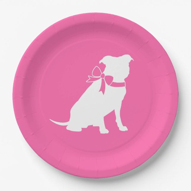 Pit Bull Dog Baby Shower Pink Girl Pitbull Paper Plates (Front)
