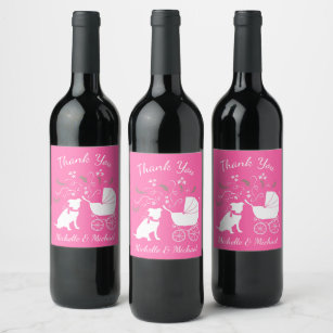 Pit Bull Dog Baby Shower Pink Girl Pitbull Wine Label