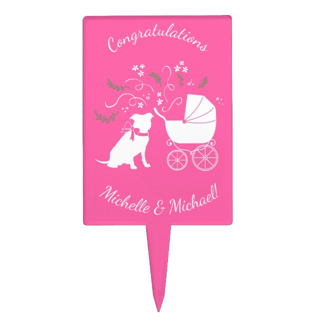 Pit Bull Dog Baby Shower Puppy Cake Topper (Front)