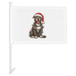 Pit bull Dog Christmas Lights Santa Hat Xmas Snow Car Flag