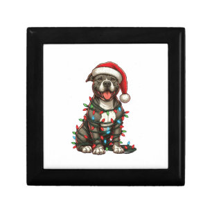 Pit bull Dog Christmas Lights Santa Hat Xmas Snow  Gift Box