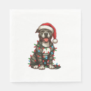 Pit bull Dog Christmas Lights Santa Hat Xmas Snow Napkins