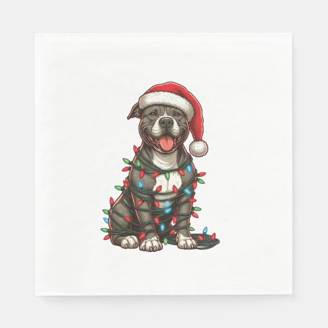 Pit bull Dog Christmas Lights Santa Hat Xmas Snow  Napkins (Front)