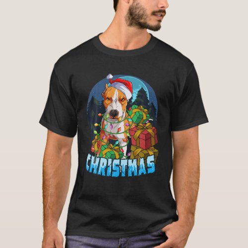Pit Bull Dog Christmas Tree Dog Lights Pajamas Xma T_Shirt