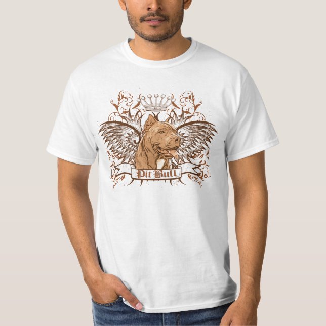 Pit Bull Dog Crest & Wings T-Shirt (Front)