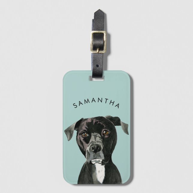 Pit Bull Dog Custom Luggage Tag | Contemplating (Front Vertical)