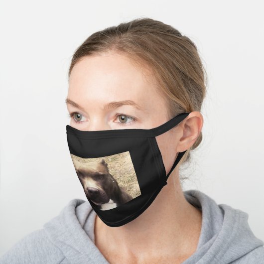 Pit Bull Dog Custom Photo Black Cotton Face Mask (Angled)