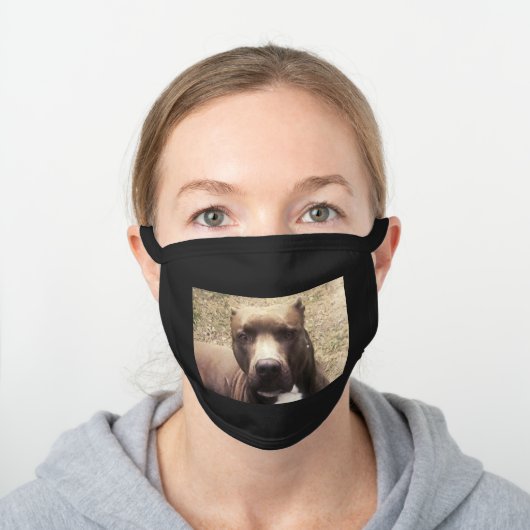 Pit Bull Dog Custom Photo Black Cotton Face Mask (Worn)