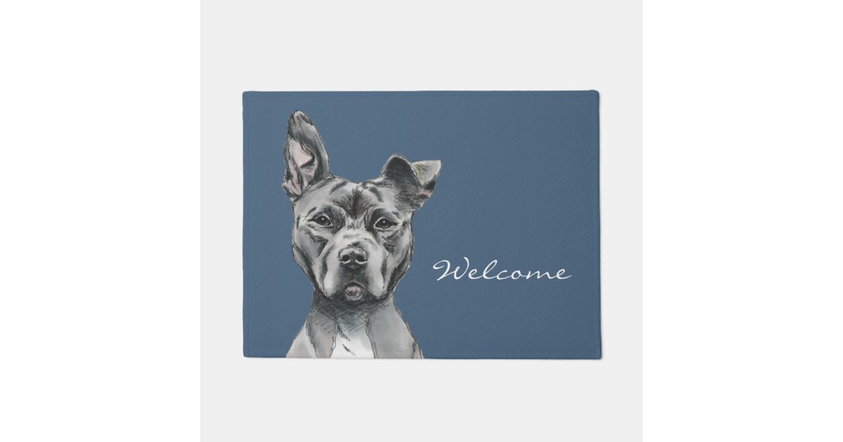 Pit Bull Dog Drawing Welcome Doormat